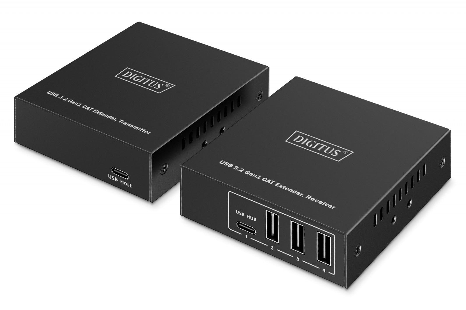 Cablu prelungitor (extender) prin cablu torsadat cat. 6A USB 3.1 Gen1 până la 100m, 3x USB-A, 1x USB-C până la 5 Gbps, 1x RJ45 (Gigabit Ethernet) - set (receptor/emițător)