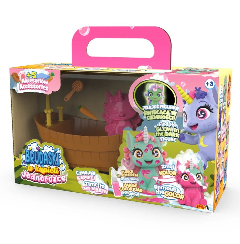 Set de baie Florcia cu figurine unicorni murdari