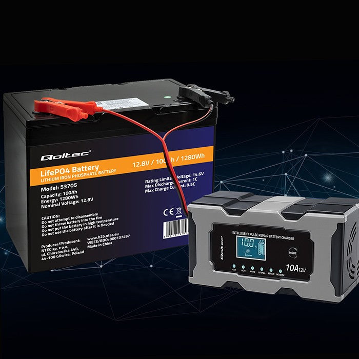 Încărcător cu microprocesor 12V 10A | Redresor cu funcție de reparare pentru baterii AGM GEL LiFePO4 | LCD