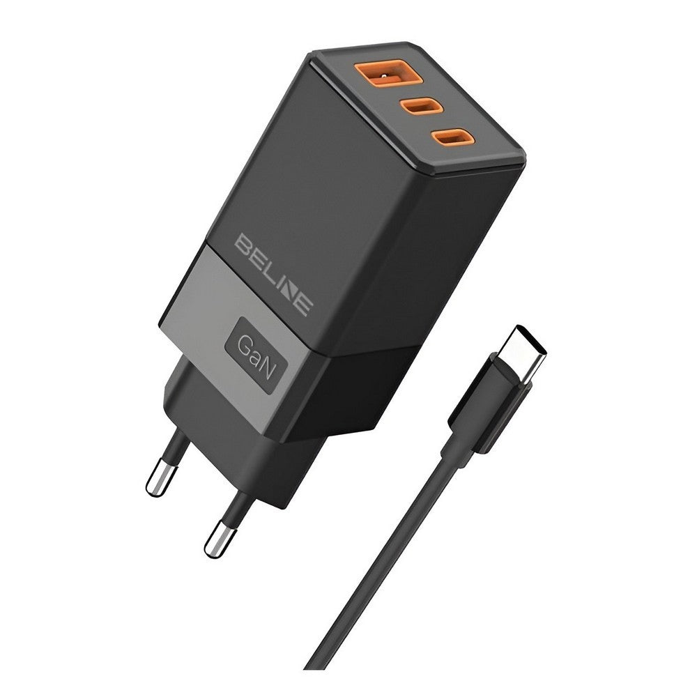 Încărcător de perete GaN 65W 2xUSB-C + USB-A + cablu USB-C negru
