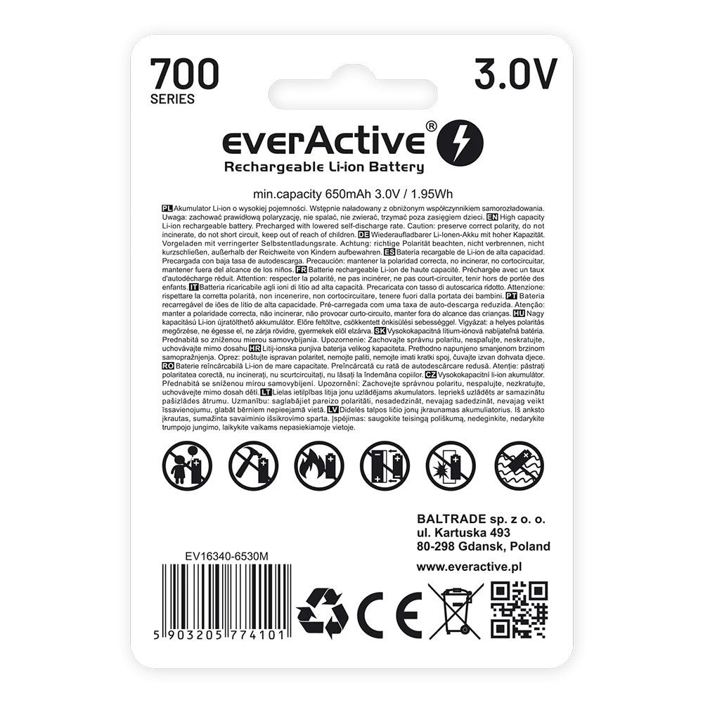 Baterie 16340 3V Li-ion 700 mAh micro USB