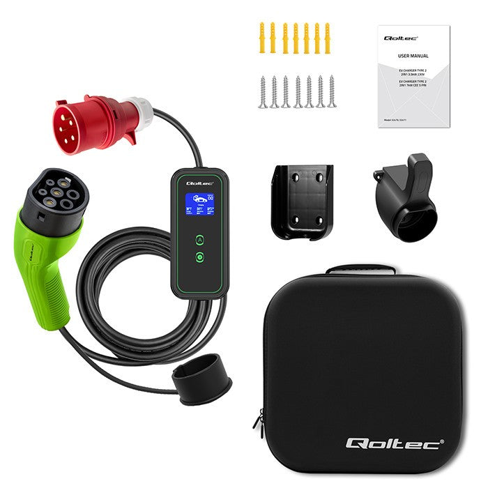 Încărcător mobil pentru mașini electrice EV cu reglare 2 în 1 Tip 2 | 11kW | CEE 5 PIN | LCD | 3 faze | Portabil | Wallbox | 5m
