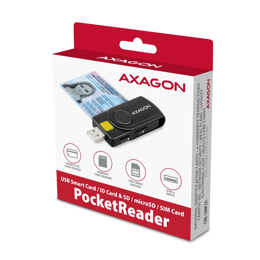 Cititor de carduri de identitate și cititor de carduri SD/microSD/SIM PocketReader USB CRE-SMP2A