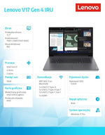 Laptop V17 G4 83A2004HPB W11Pro i7-13620H/2X8GB/512GB/INT/17.3 FHD/Gri fier/3 ani sistem de operare + 2 ani asigurare completă
