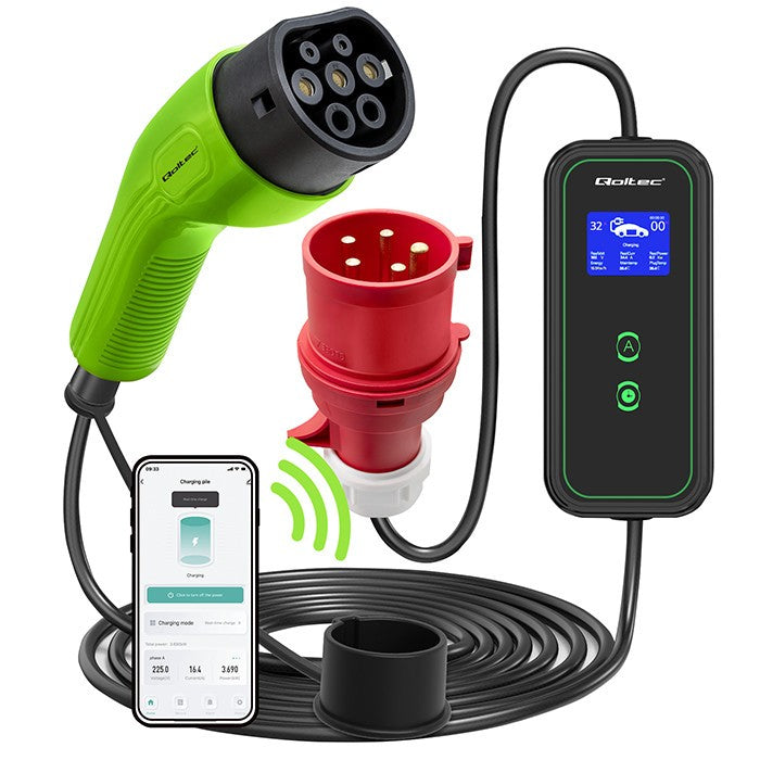 Încărcător mobil pentru mașini electrice EV cu reglare 2 în 1 Tip 2 | 7kW | 230V | CEE 3 PIN | WiFi | LCD | Portabil | Wallbox | 5m