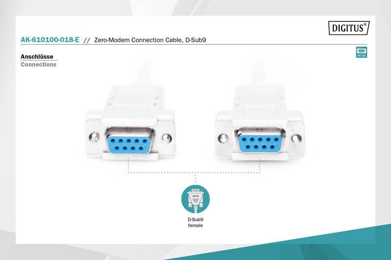 Cablu de conectare RS232 null-modem Tip DSUB9/DSUB9 F/F 1,8 m gri
