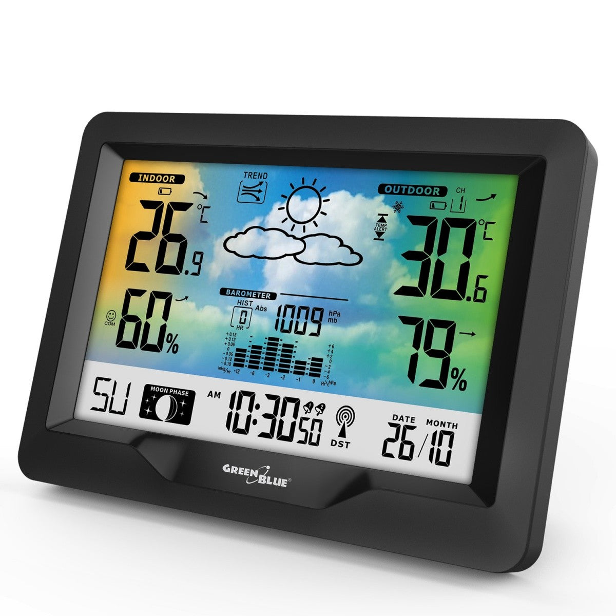 Stație meteo wireless GB540N cu indicator de confort, măsurare umiditate, fază lunară, ceas cu sistem DCF