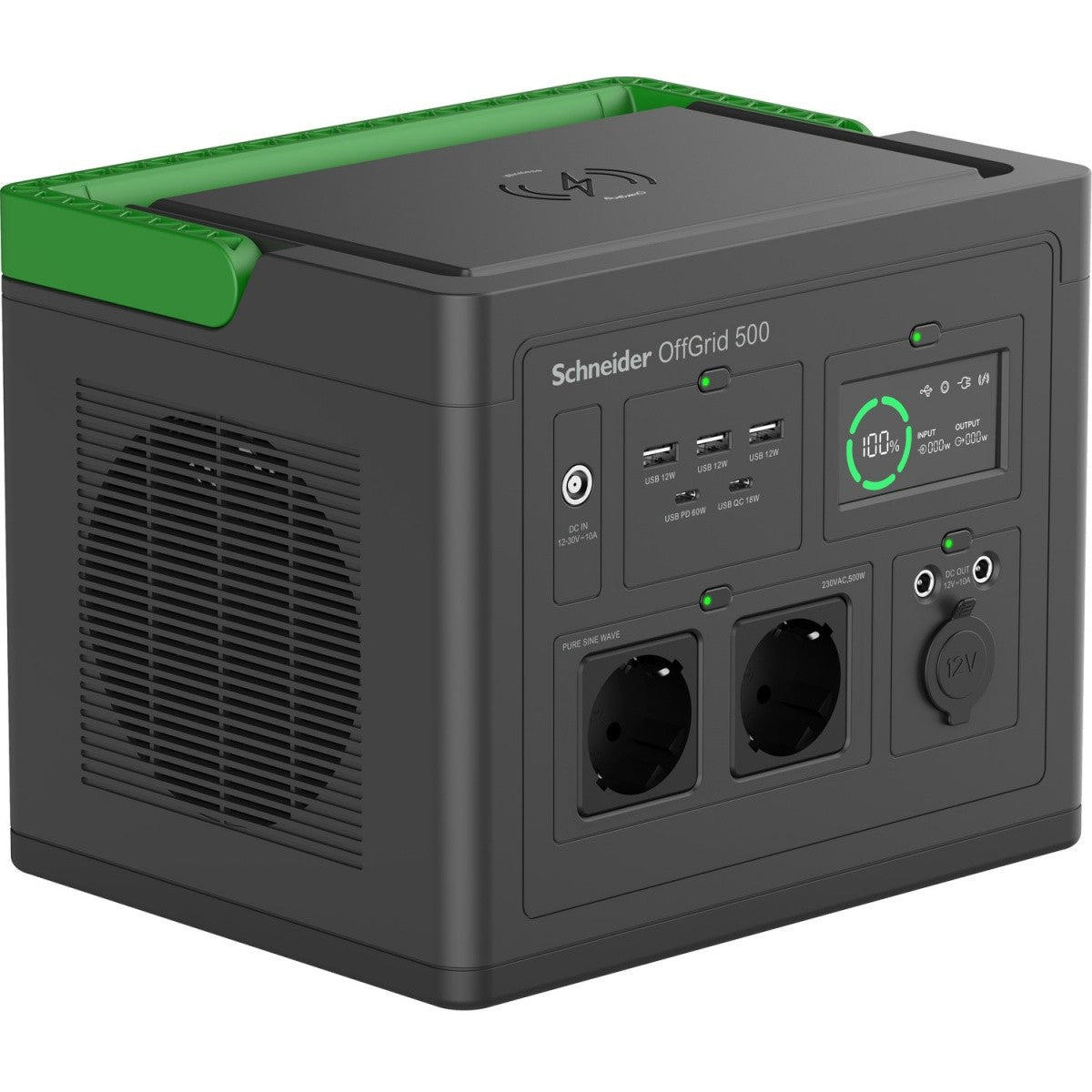 Stație de alimentare portabilă Schneider OffGrid 500 PPS500-GR, 517Wh Litiu-ion, 2 baterii Schuko, undă sinusoidală