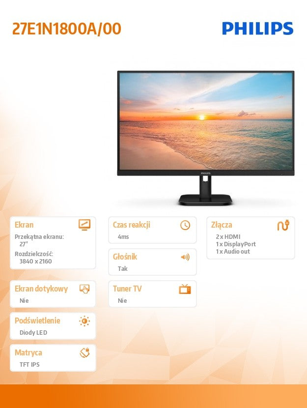 Monitor 27E1N1800A IPS de 27 de inci 4K HDMIx2 difuzoare DP