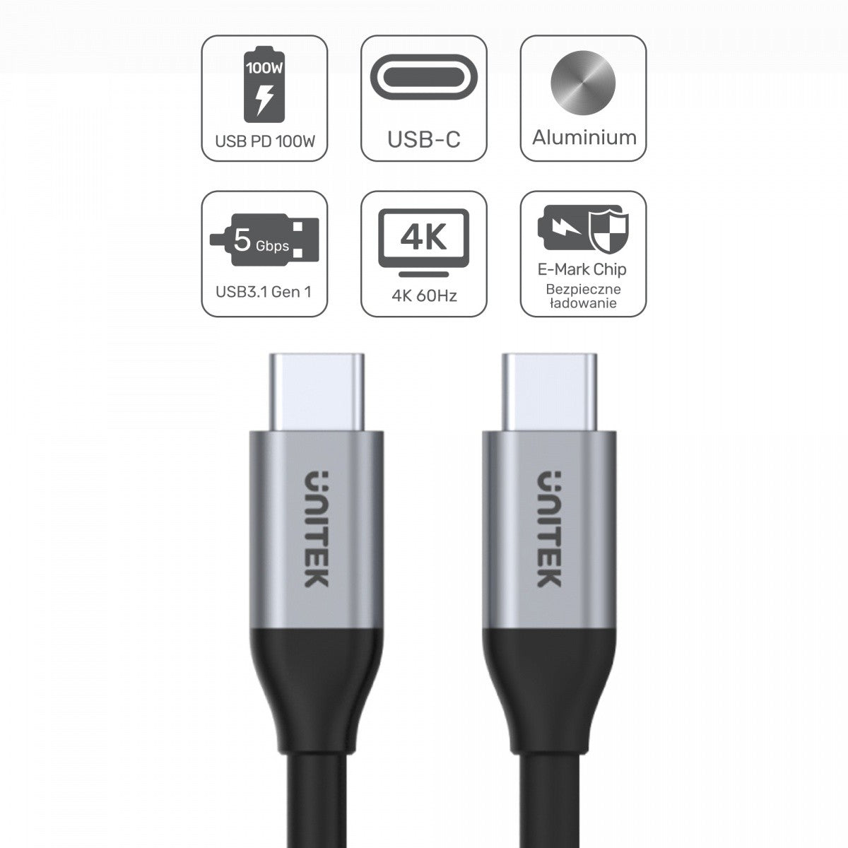 Cablu USB-C - USB-C PD 100W, 5Gbps, 4K60Hz, 2m, M/M; C14091ABK