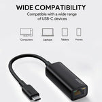 Adaptor de rețea Gigabit USB-C din aluminiu CB-A30 10/100/1000 Mbps RJ45 | 1 Gbps | USB 3.0 Tip C | LED-uri