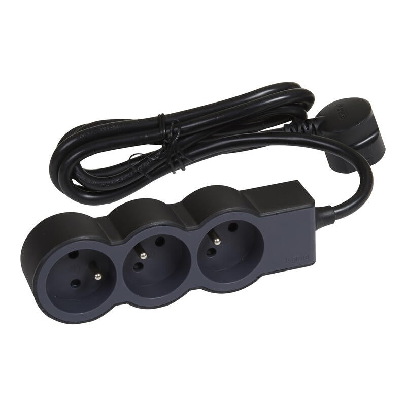 Prelungitor extra plat 16A 3680W 3x2P+Z cu cablu de 1,5 m - Negru și gri închis