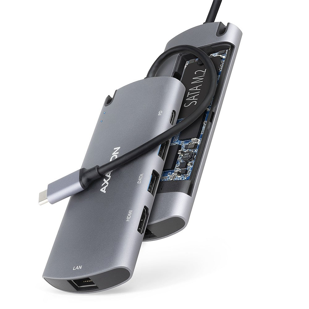 Hub portabil HMC-6M2 USB-C 3.2 Gen 1, slot M.2 SATA + HDMI + GLAN + 2x USB-A + PD 100W