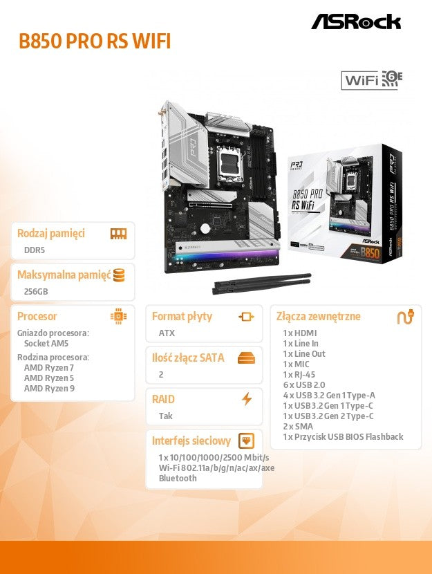 Placă de bază ATX B850 PRO RS WIFI AM5 4DDR5