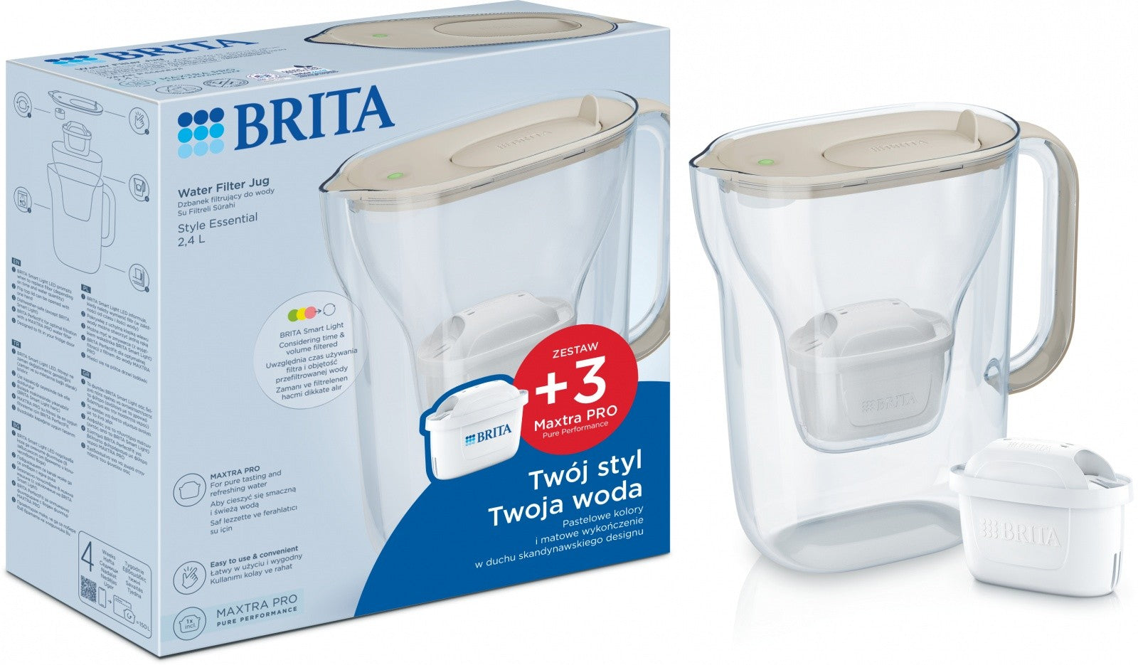 Cană filtrantă Style Essential de 2,4 l + 3 inserții, nisip