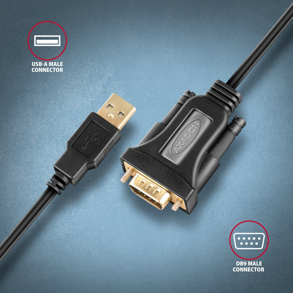 Adaptor ADS-1PQN USB 2.0 > RS-232 pentru port serial, cablu de 1,5 m, cip FTDI
