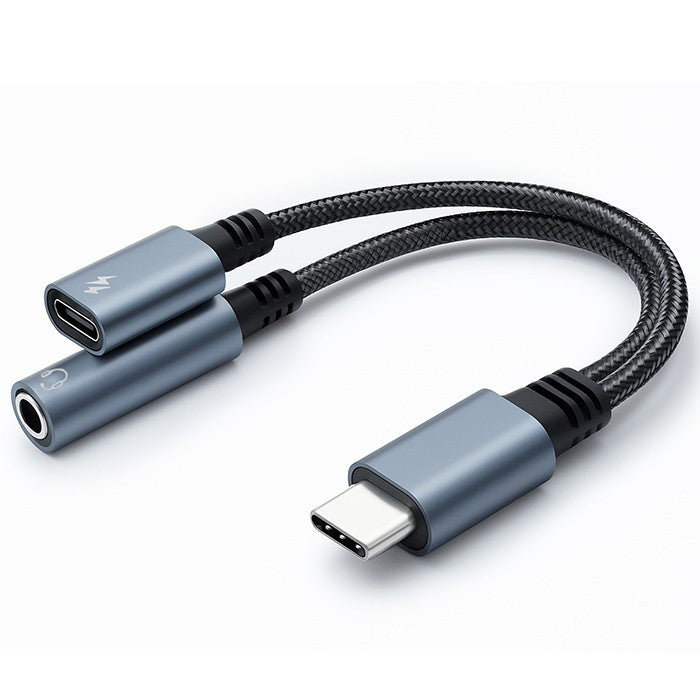 Adaptor USB-C 2x1 | USB-C | Mufă 3.5mm | PD 15W | 10cm