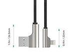Cablu CB-AL01 OEM Lightning la USB-A 90°, 2 m, mufe Apple înclinate la 90 de grade, împletitură de nailon, negru