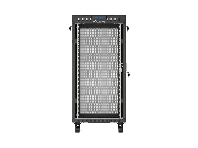 Dulap rack negru de podea 19" 24U 600x800 cu uși perforate, LCD (Pachet complet) V2