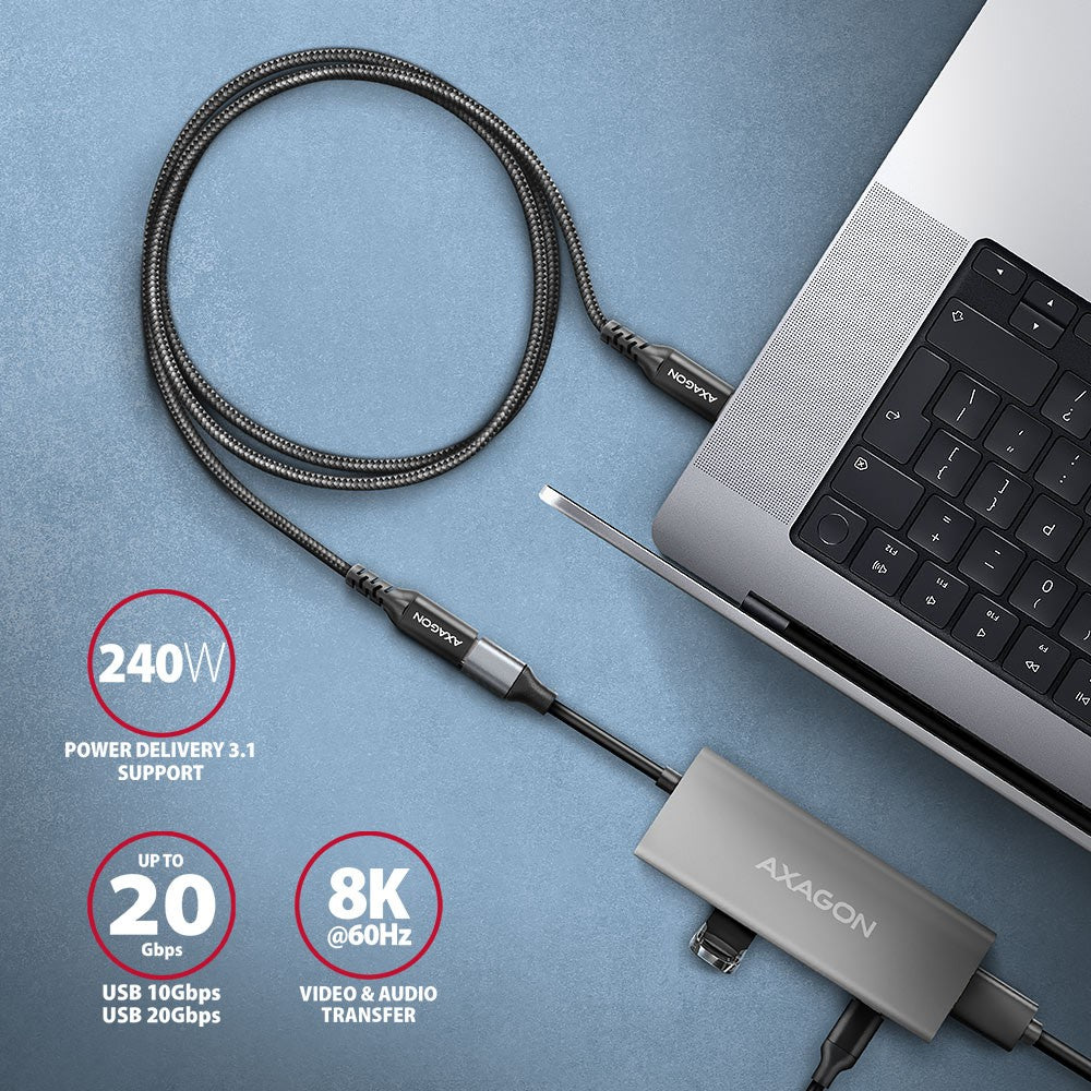 BUCM32-CF05AB Gen2 USB-C - Cablu prelungitor USB-C 0.5m, 5A, 20Gbps, PD 240W, împletit, negru