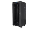 Dulap rack negru de podea 19" 27U 600x600, ușă LCD din sticlă (pachet complet)