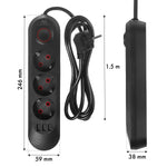 Prelungitor MCE394 B, 1,5 m | 3 prize + 3xUSB. 110-240V AC 50/60Hz, 2,1A max 2500W, negru