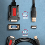Adaptor ADS-1PSN USB 2.0 > RS-232 pentru port serial, cablu de 1,5 m, cip Prolific