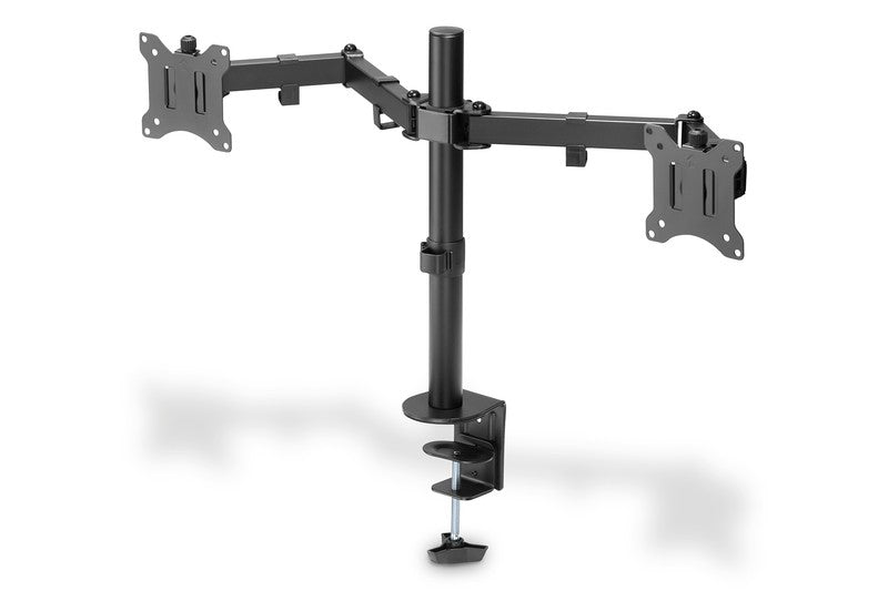 Suport dublu de birou cu clemă 2xLCD max. 32" max. Sarcină maximă 2x8kg, înclinare și rotire, negru