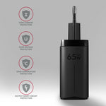 Încărcător de perete ACU-DPQ65, GaN 65W, 3 porturi (USB-A + USB-C dual), PD3.0/QC4+/PPS/Apple, negru