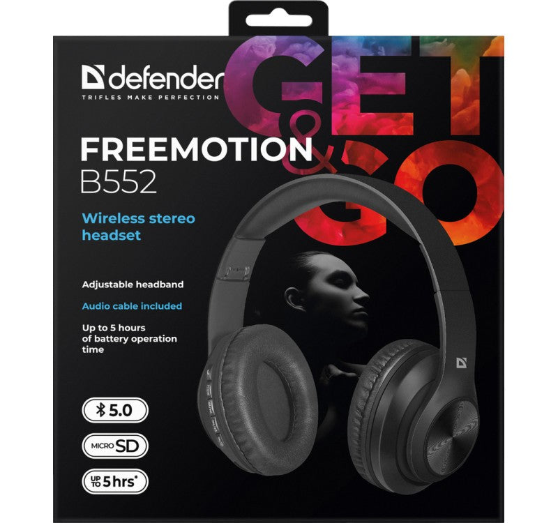 Căști wireless Freemotion B552 over-ear cu microfon, negre