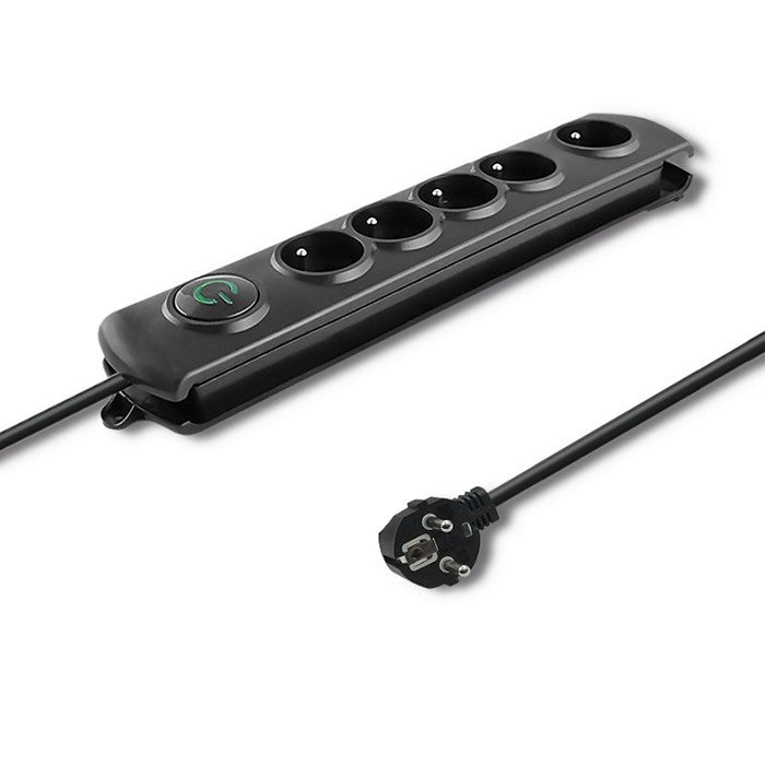 Bandă de protecție la supratensiune cu 5 prize | 1,8 m | Negru