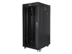 Dulap rack negru de podea 19" 27U 600x800, ușă LCD din sticlă (pachet complet)