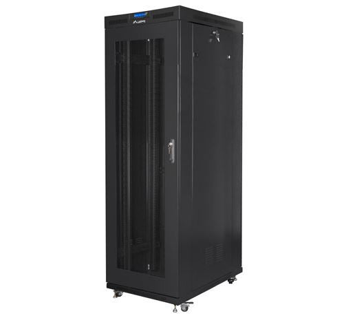 Dulap rack de podea negru de 19 inch, 27U, 800x1200, cu uși perforate, LCD FLAT PACK