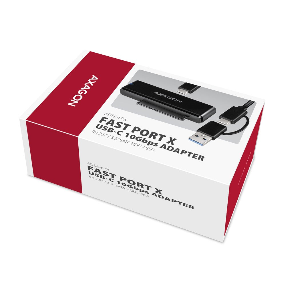 Adaptor ADSA-FPX USB-C 10Gbps SATA 6G 2.5/3.5 inch SSD/HDD FASTPORT X, inclusiv sursă de alimentare, cablu USB-C/USB-A de 60 cm