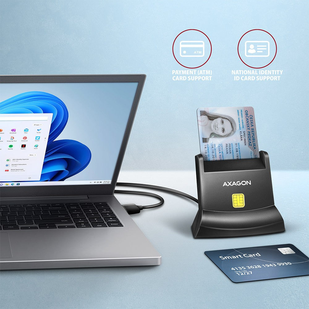 Cititor de carduri de identitate USB CRE-SM4N, cablu de 1,3 m