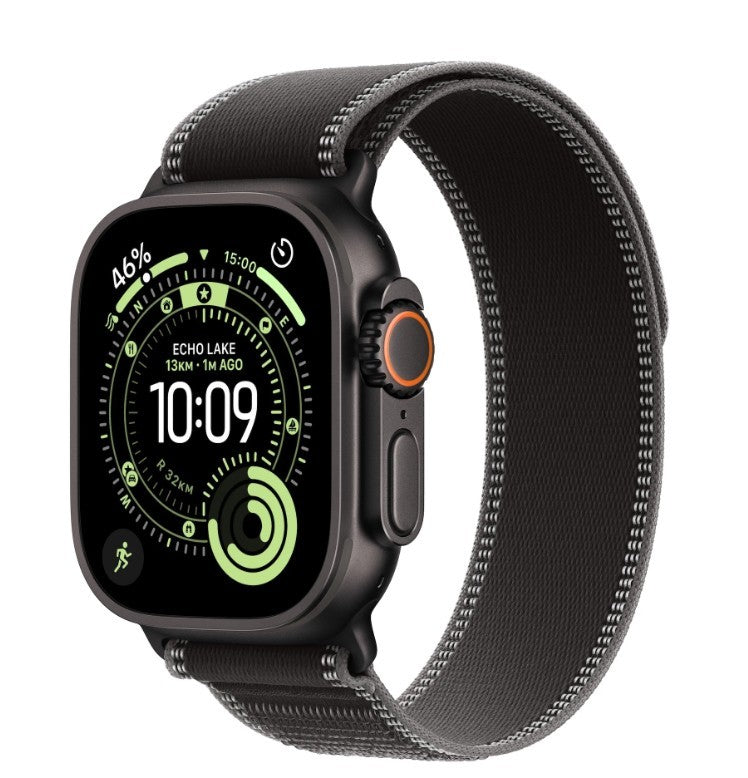 Carcasă neagră din titan Watch Ultra 3 GPS + Cellular 49 mm, curea Trail neagră/cărbune - mărimea M/L