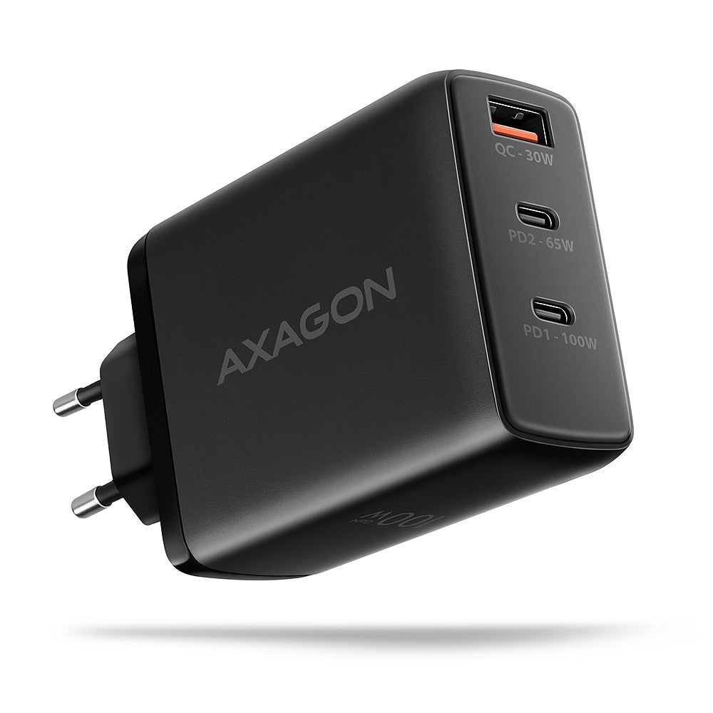 Încărcător de perete ACU-DPQ100 GaN 100W, 3 porturi (USB-A + USB-C dual) PD3.0/QC4+/PPS/Apple Negru