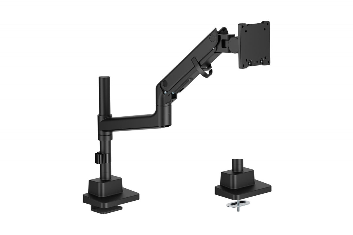 Braț de birou simplu cu clemă și arc cu gaz 1x LCD max. 57" 27kg, VESA: 75x75, 100x100, negru