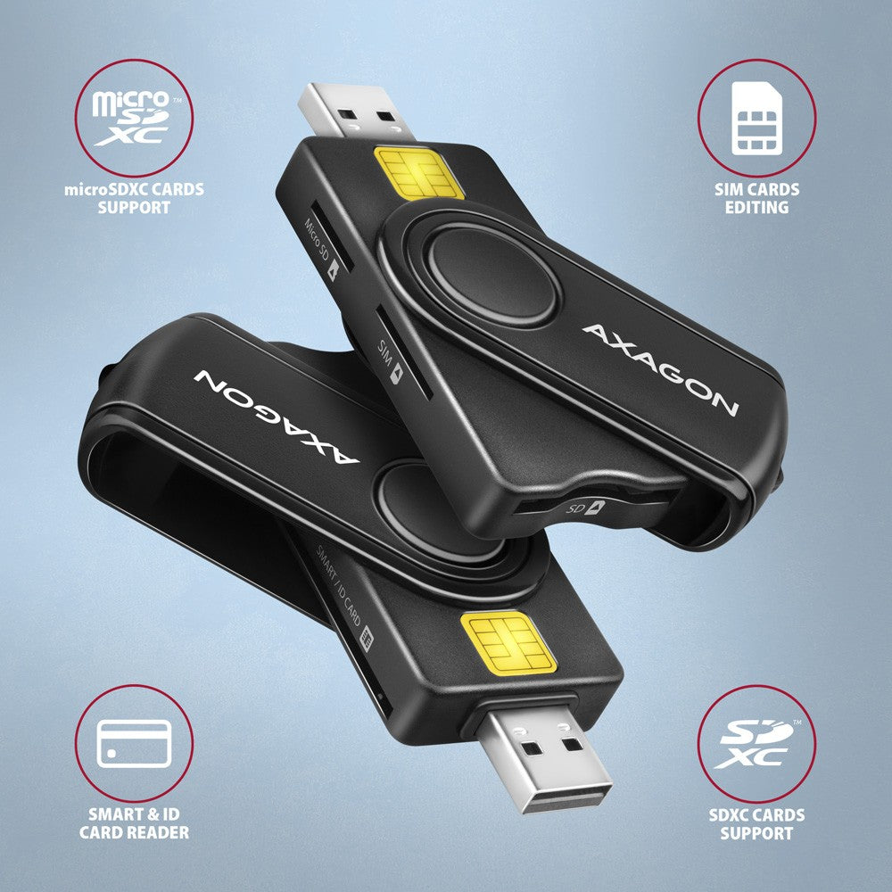 Cititor de carduri de identitate și cititor de carduri SD/microSD/SIM PocketReader USB CRE-SMP2A