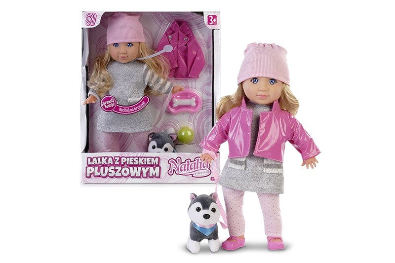 Păpușă Natalia cu câine de pluș 35 cm