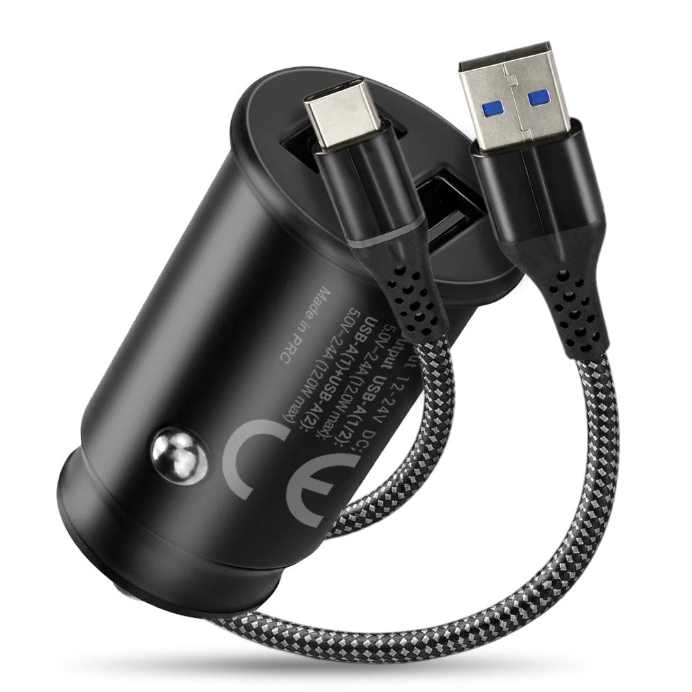 Încărcător auto CC-25C 2XUSB 12W + cablu USB-C
