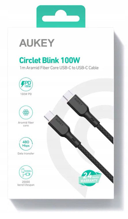 Cablu CB-KCC101 USB-C - USB-C 1m 100W PD 5A 20V kevlar + cablu nailon