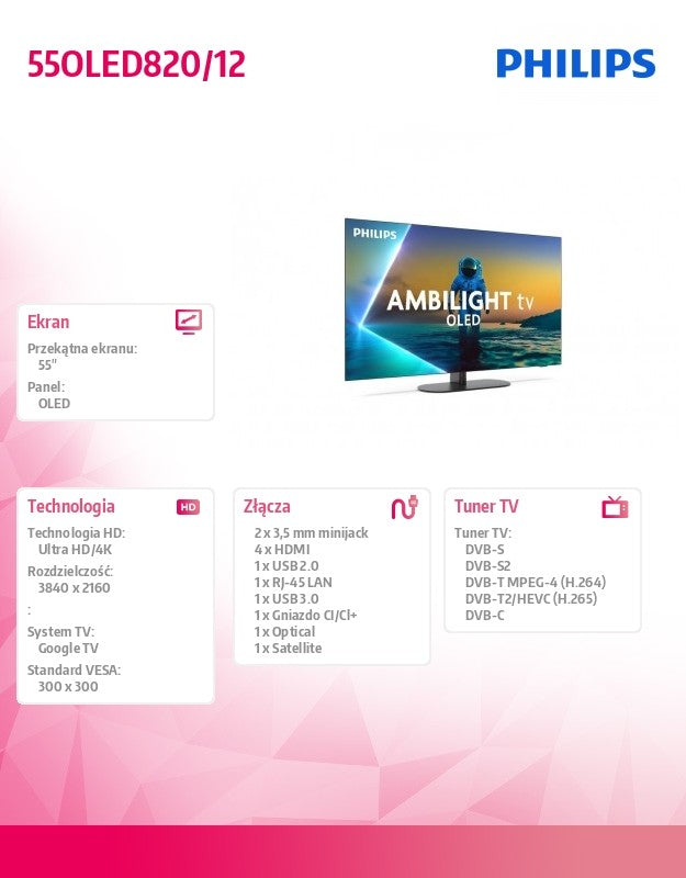 Televizor OLED de 55 de calibri 55OLED820/12