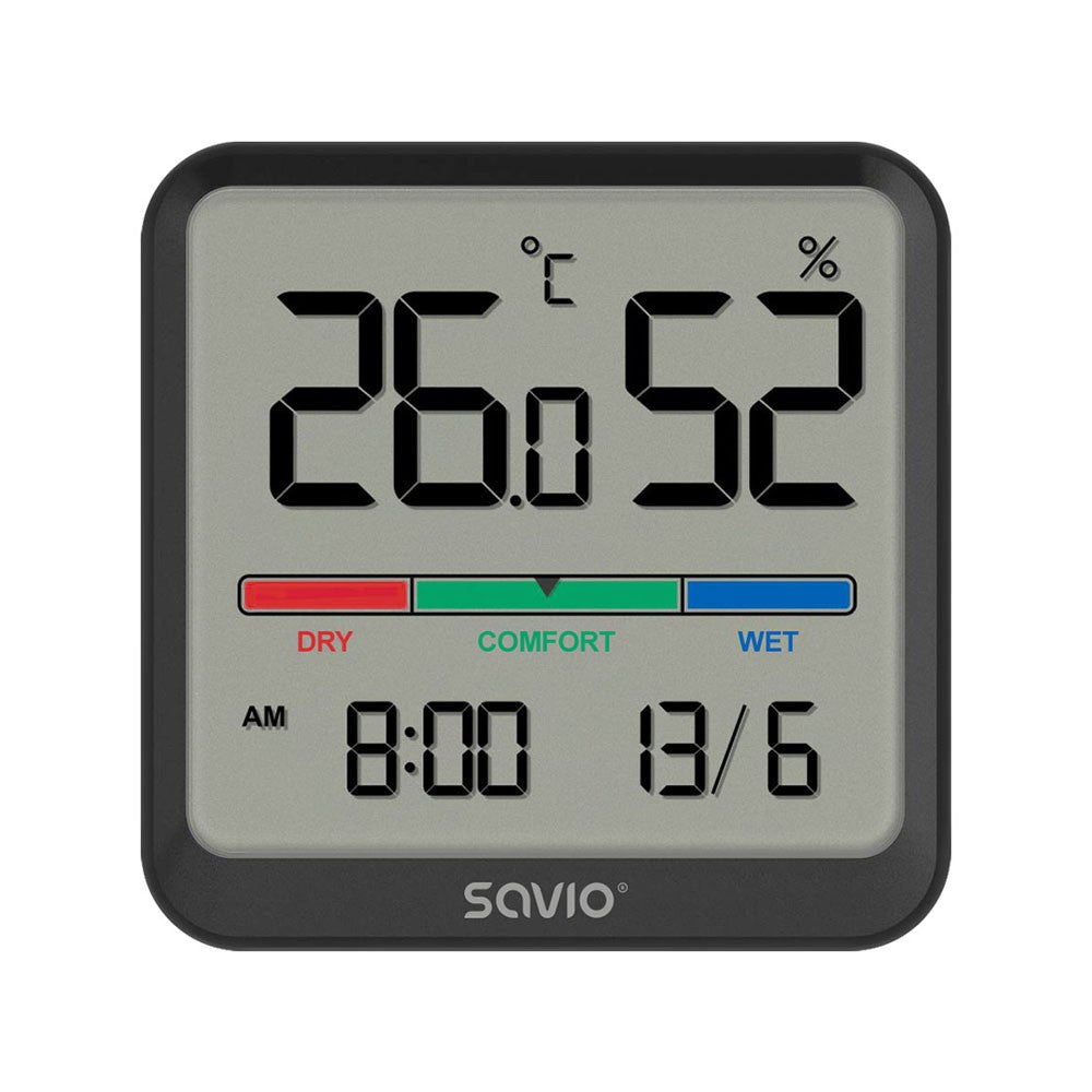 Senzor de temperatură și umiditate, pentru uz interior, ecran LCD, ceas, dată, suport magnetic, CT-01/B Negru