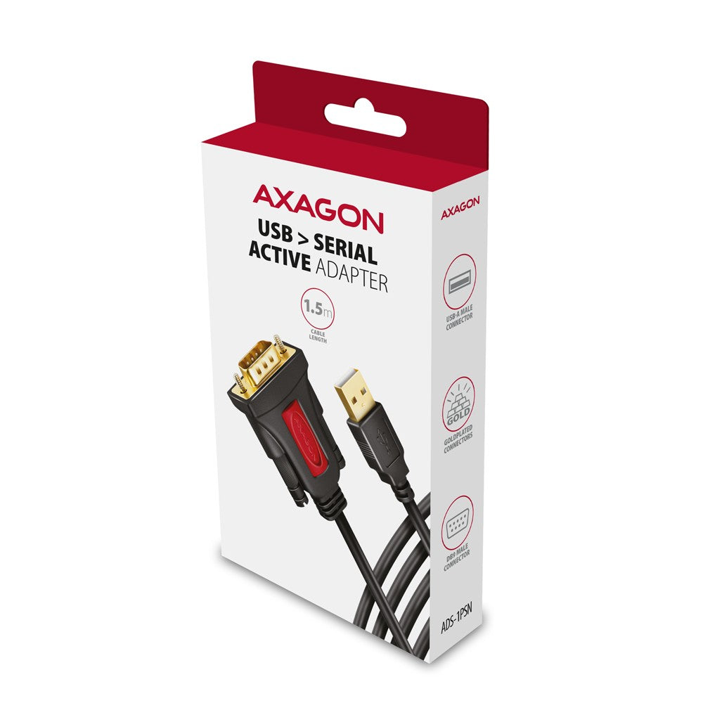 Adaptor ADS-1PSN USB 2.0 > RS-232 pentru port serial, cablu de 1,5 m, cip Prolific