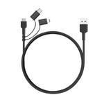 Cablu micro USB CB-BAL5 3 în 1 | USB-C | Lightning | împletitură de nailon 1,2 m, negru
