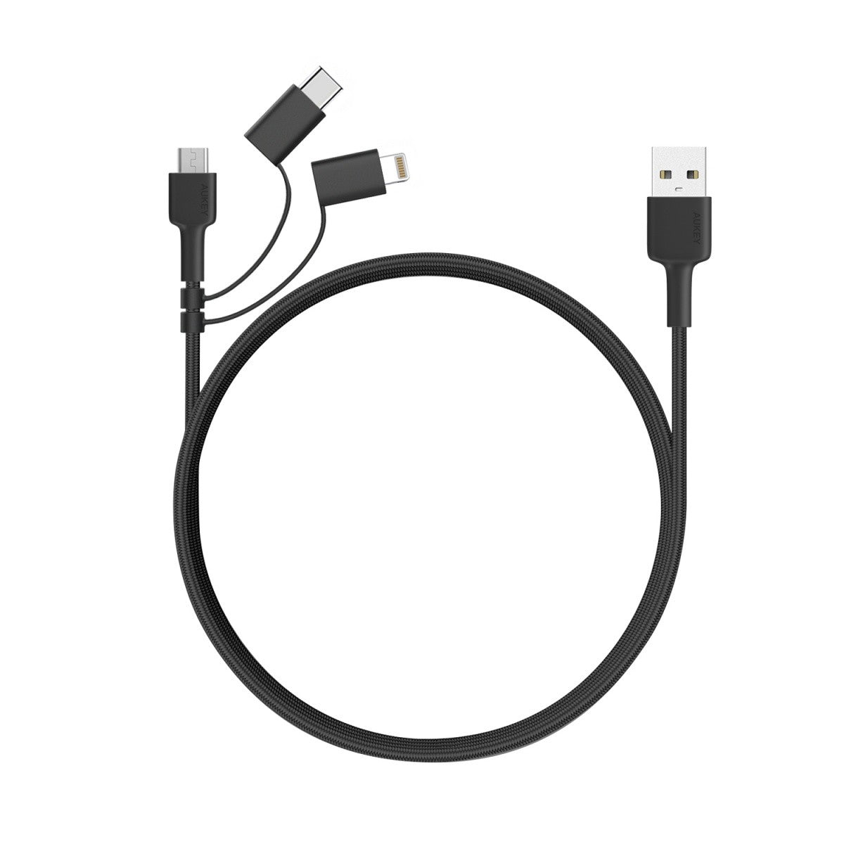 Cablu micro USB CB-BAL5 3 în 1 | USB-C | Lightning | împletitură de nailon 1,2 m, negru