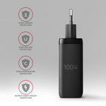 Încărcător de perete ACU-DPQ100 GaN 100W, 3 porturi (USB-A + USB-C dual) PD3.0/QC4+/PPS/Apple Negru