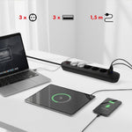 Prelungitor MCE395 B, 5 prize, 3xUSB, 110-240V AC 50/60Hz, 2.1A max 2500W, negru