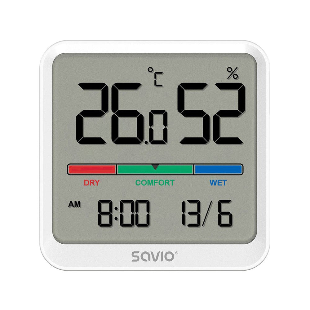 Senzor de temperatură și umiditate, pentru uz interior, ecran LCD, ceas, dată, suport magnetic, CT-01/W Alb